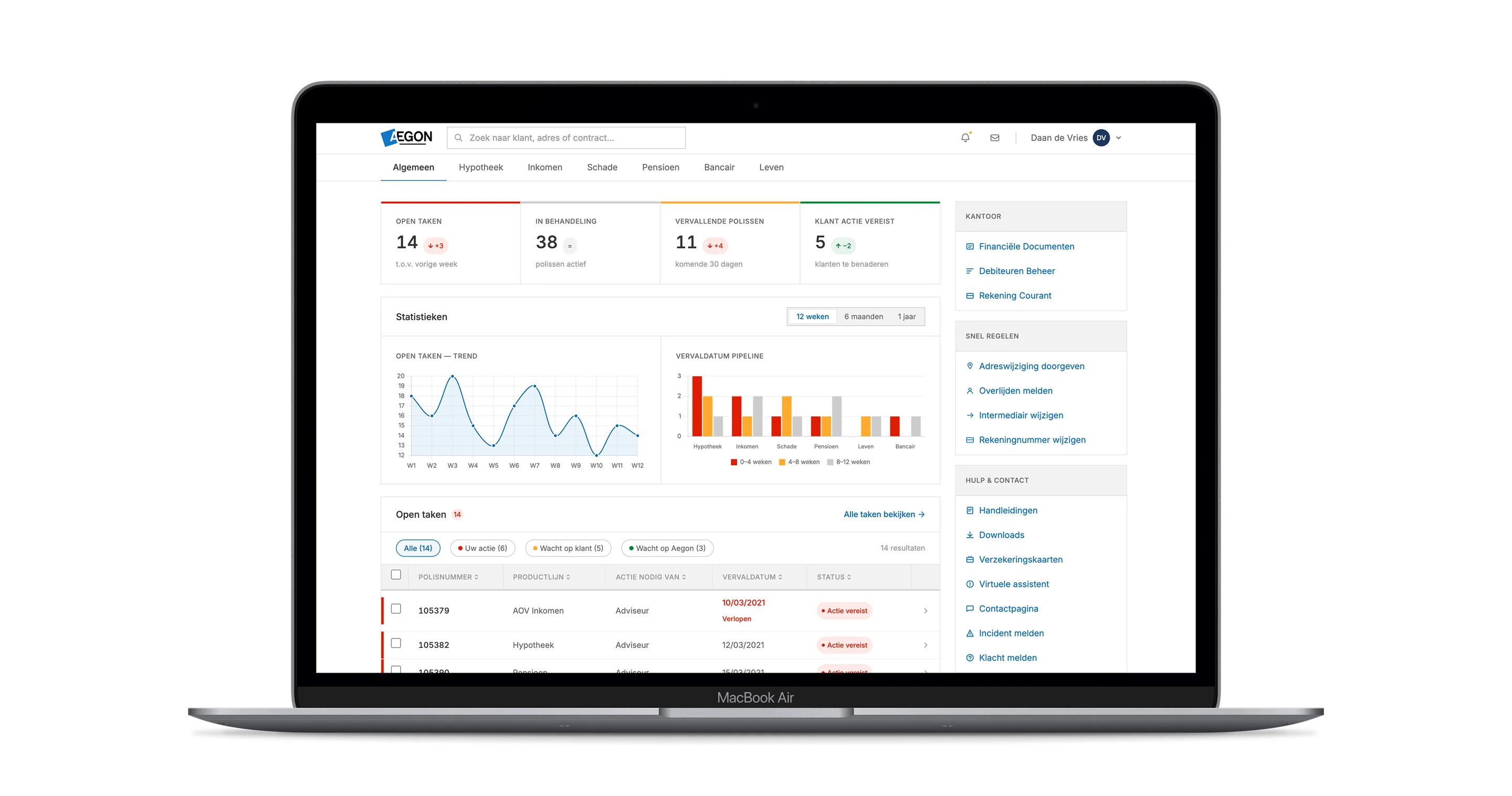 AIP 3.0 after the redesign: role-scoped navigation with persistent search and a personalised advisor landing page.