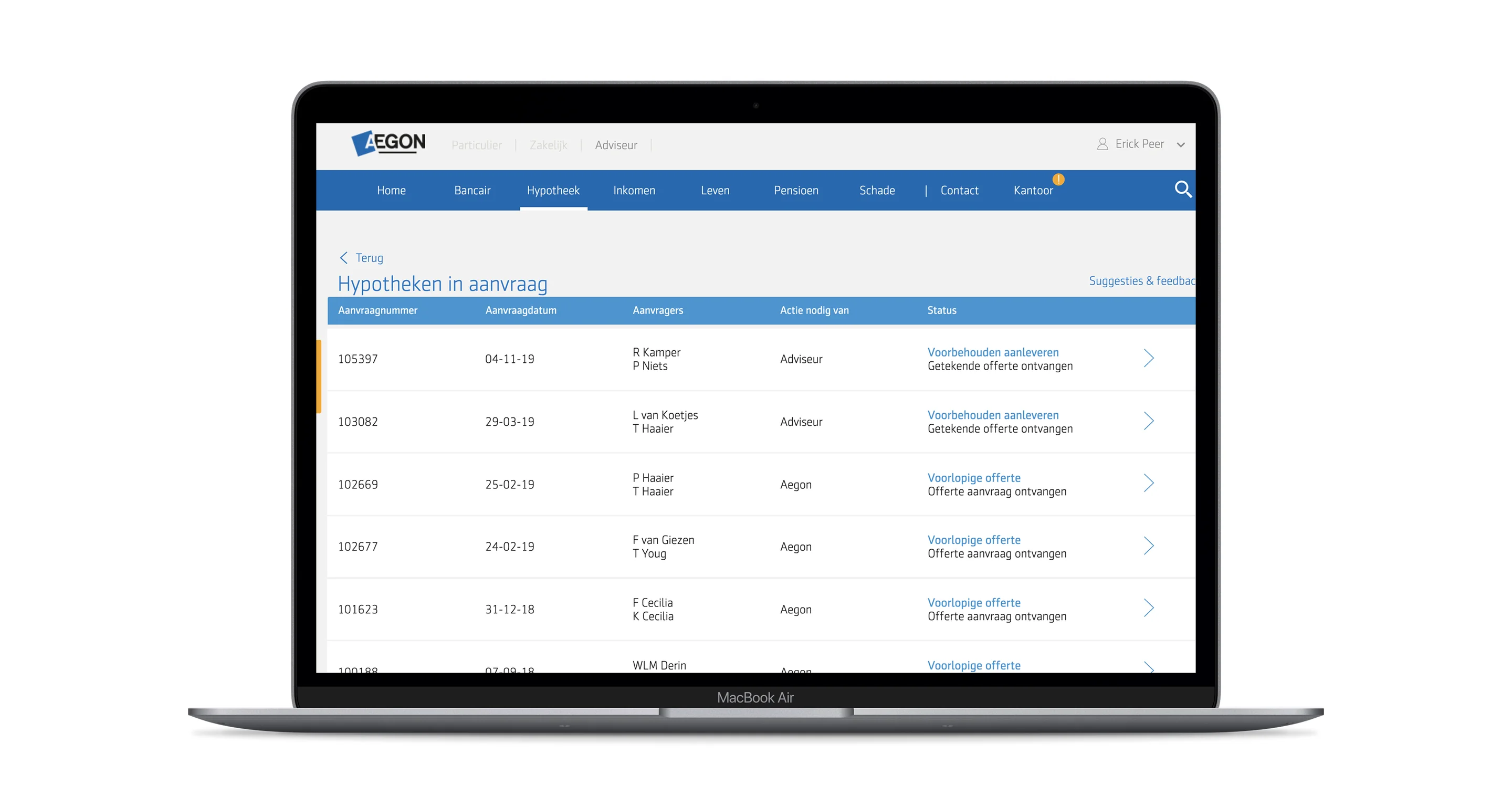 The original mortgages-in-application screen before the Aeon data table was adopted.