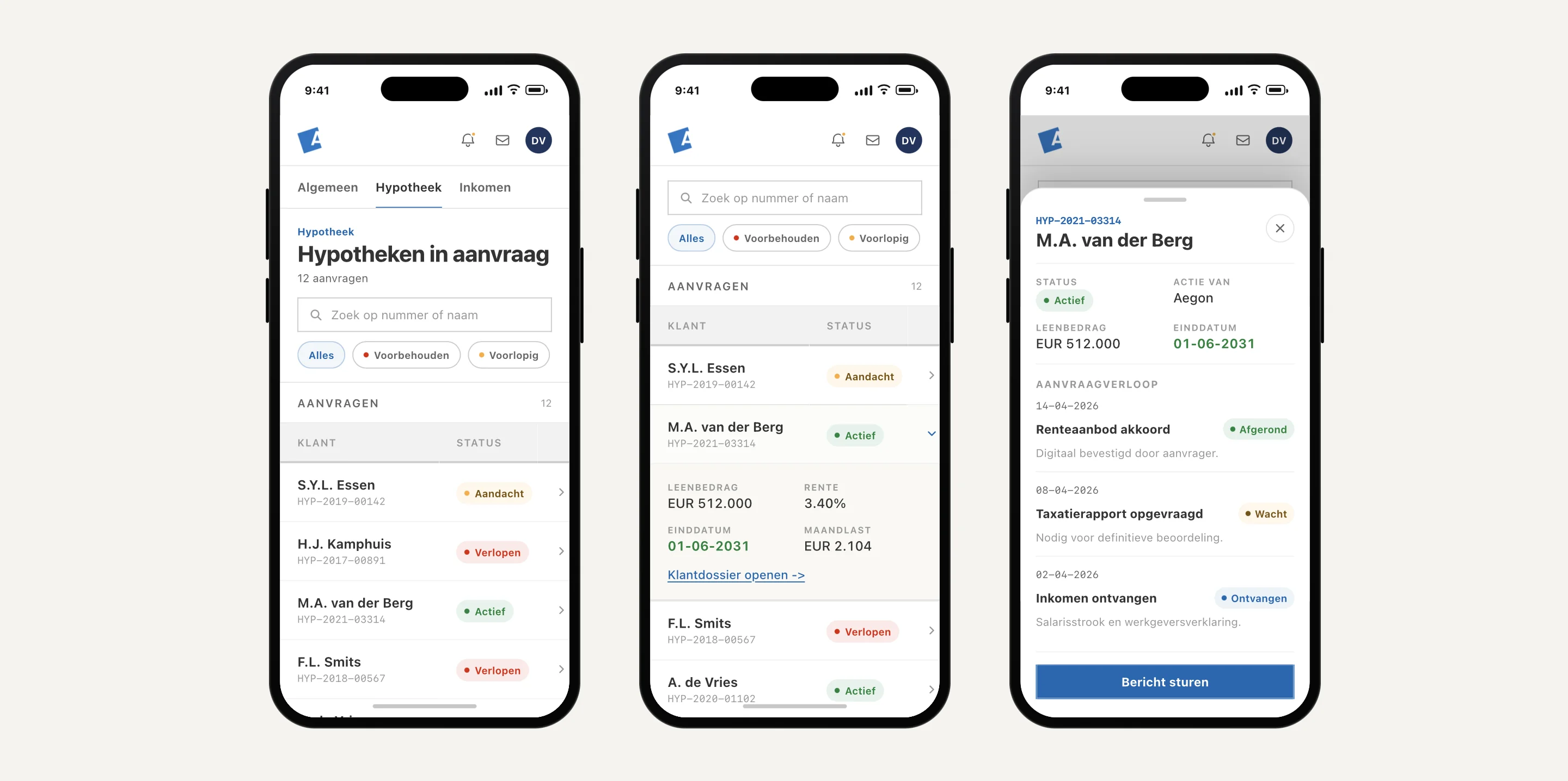 Three mobile mortgage table mockups